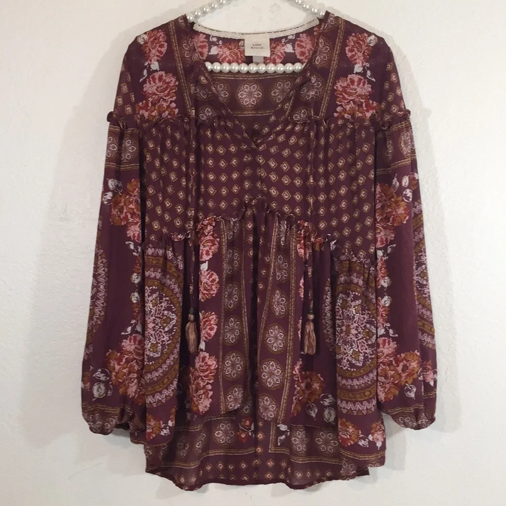 Knox Rose Boho Peasant Top with Tassels Small - Picture 3 of 9